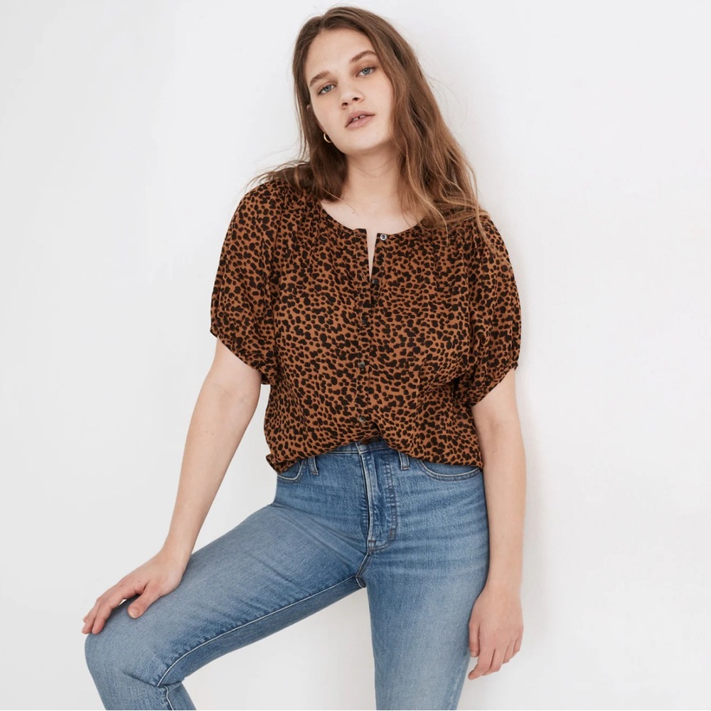 Animal Print Button-Up Blouse